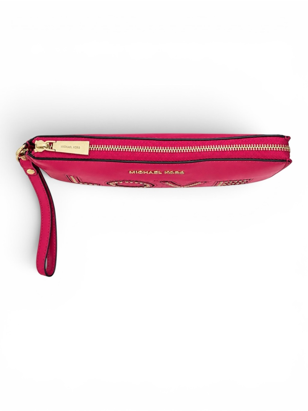 Michael Kors LOVE Studded Pink Leather Zip Wristlet Wallet Clutch Card Case - Picture 5 of 13